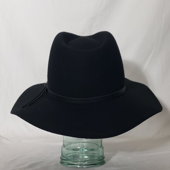 Grace Eleyae Black Wool Wide Brim Fedora - Leather Band - Adjustable - XL main image 4